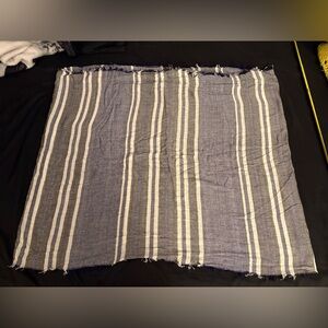 D&Y Navy, Gray, and White Cotton infinity scarf made in India with fringed edges